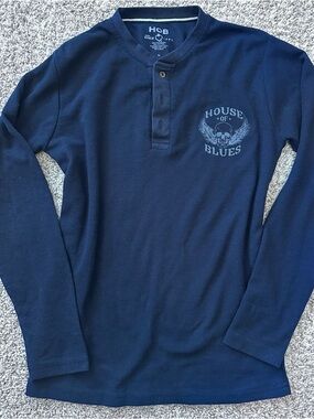 House of Blues blue waffle knit button long sleeve shirt Henley